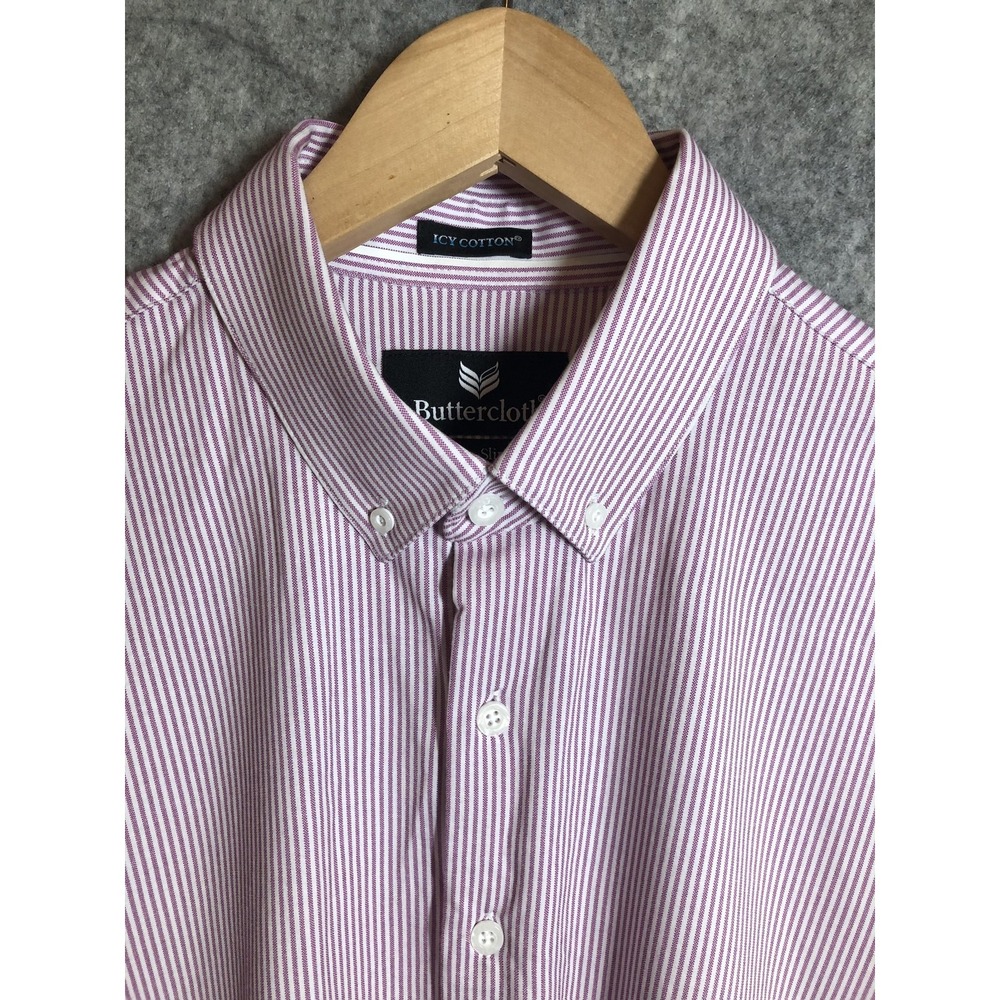 Buttercloth Shirt Mens Large Pink Stripe Slim Fit Long Sleeve Button Down